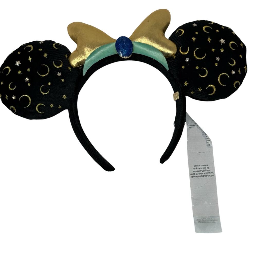 Disney Parks Sorcerer Moon & Stars Minnie Mouse Ears Headband Jewel Gold Bow - Picture 2 of 13